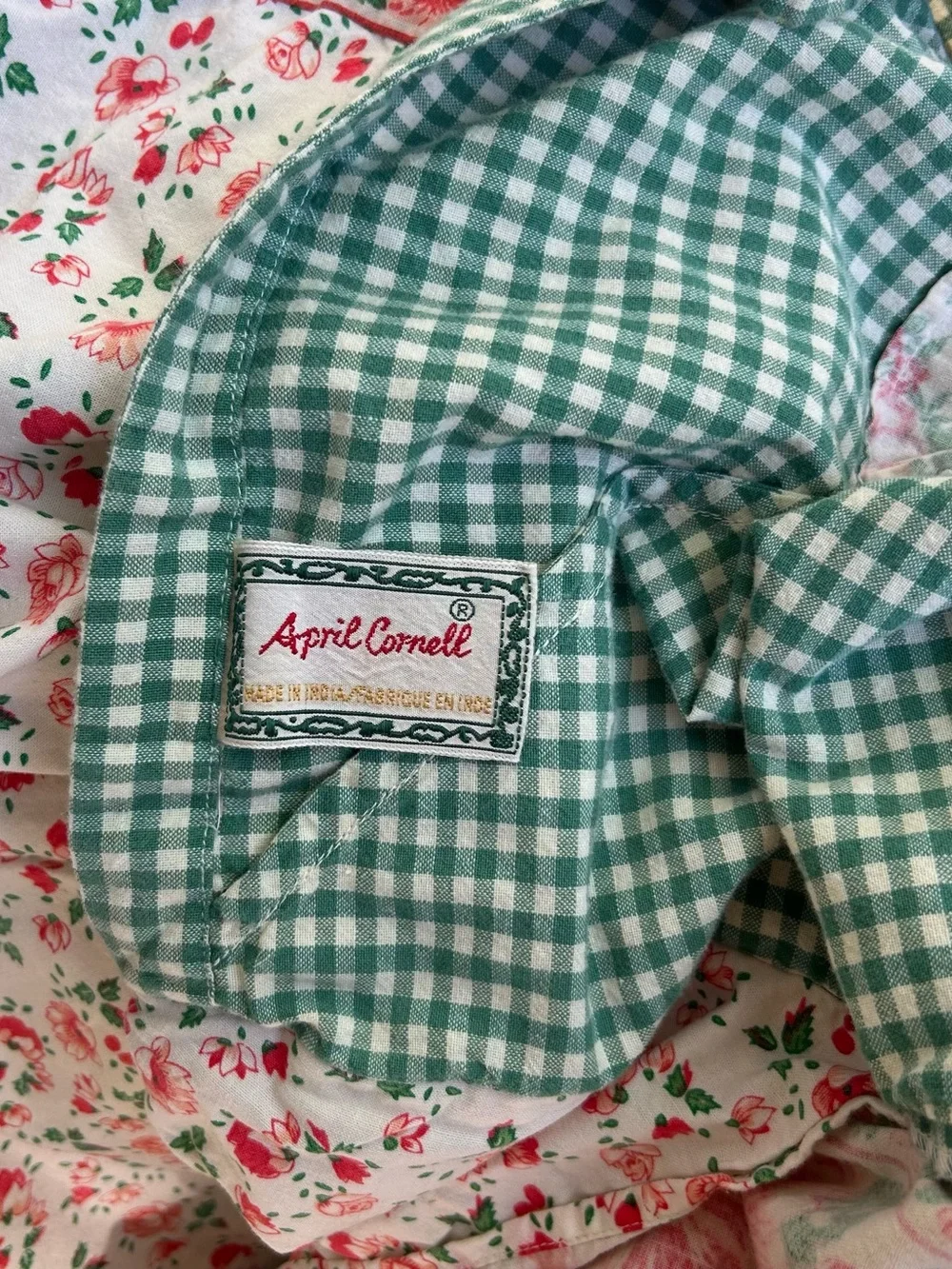 APRIL CORNELL “july” vintage queen duvet cover cotton hibiscus polka dot floral